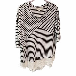 Umgee Striped Long Sleeve Top with Lace Hem